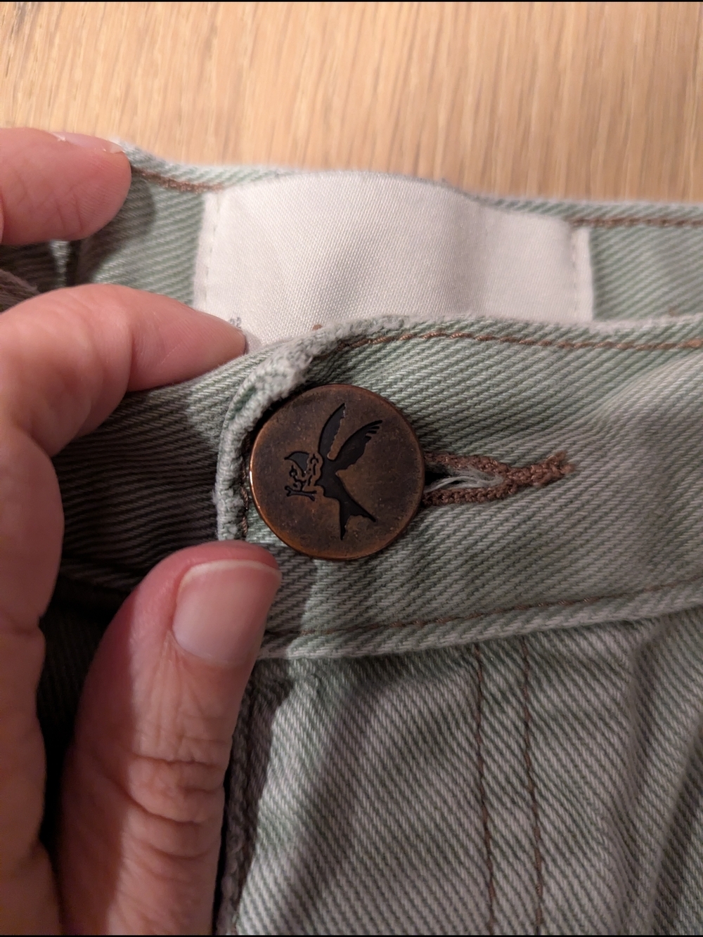 Frayed Edge High-Rise Denim Shorts in Sage Green - Picture 4 of 7